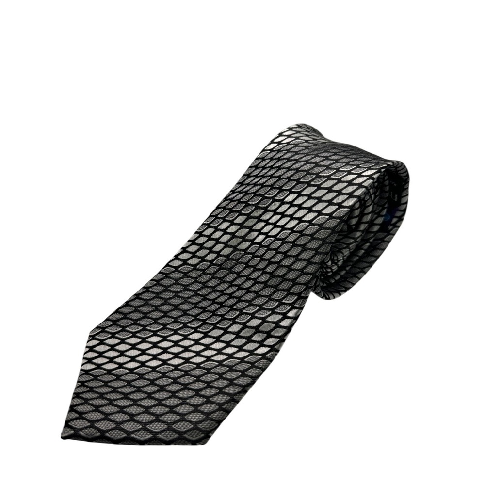 Geometric Pattern Necktie, Gray and Silver, Professional Business Casual